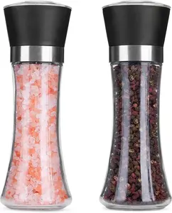 Salt and Pepper Grinder,Condiment Set,Himalayan Pink Salt & Peppercorn Mills with Adjustable Coarseness Glass Body Shakers,No Salt/Pepper Included(2 Pack) (200ml)