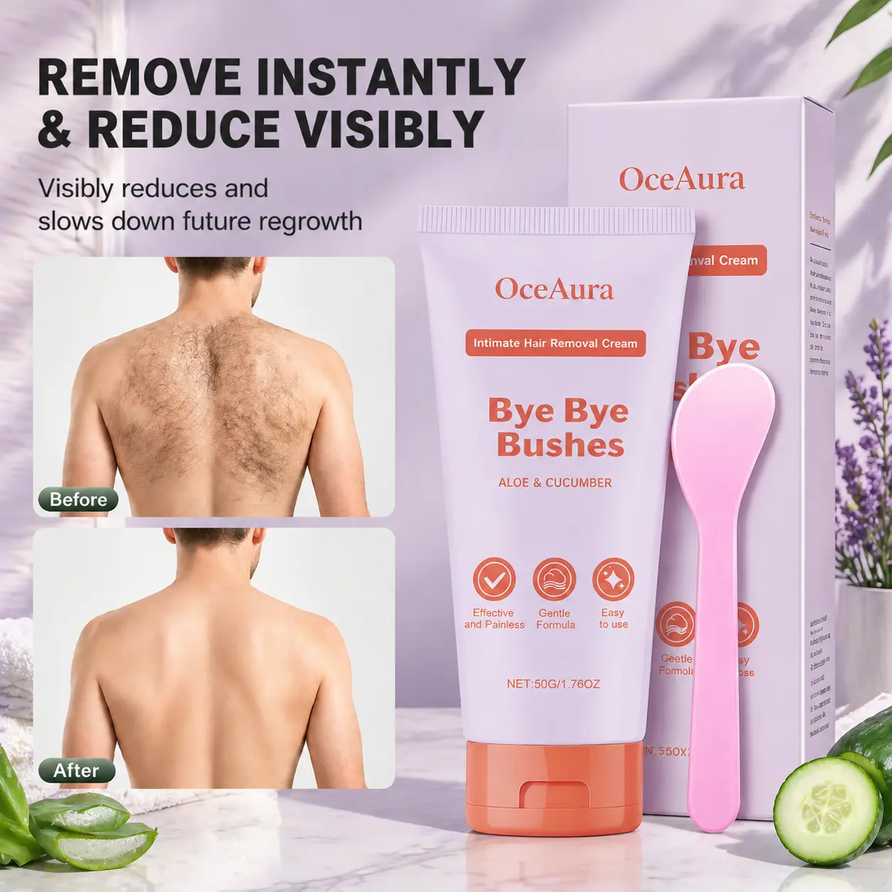OceAura Sensitive Hair Removal Cream – painless hair removal, reduces regrowth, silky smooth skin for legs, arms, underarms, and bikini area, long-lasting hair-free results for women and men, natural extracts, vegan-friendly, gentle depilatory cream