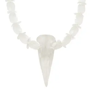 Clear quartz stone carved bird head pendant with clear quartz stone beads boho statement collar necklace