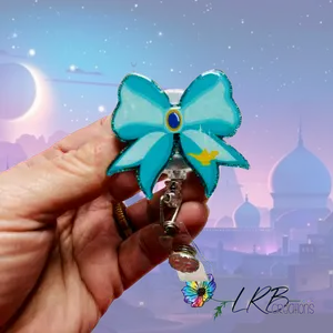 Princess Jasmine Inspired Bow Badge ~ Aladdin Inspired ~ Retractable ID Badge Holder ~ Customizable ~ Handmade ~ Nurse Badge Reel ~ Teacher Lanyard ~ Magnetic Pin ~ Stethoscope Tag ~ Magnet ~ Phone Grip