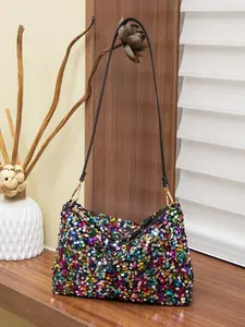 Fashionable Women's Sequin Hobo Shoulder Bag, Casual Large Capacity European Style Shiny Metal Crossbody Bag, Perfect for Daily Commute and Parties