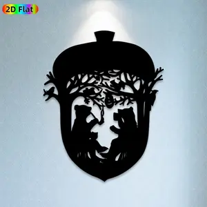 1pc Bear & Acorn Metal Wall Art,Bear & Acorn Statue Mural, Ideal Gift for New Year, Christmas, Nature Decor Enthusiasts, Rust-Resistant Metal Wall Decor Wall Sculptures, Perfect for Garden Wall & Backyard Fence Wall, Charming Outdoor Decor