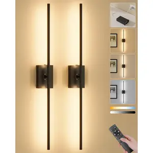 Battery Operated Wall Sconces Set of 2, 10000mAh Wireless Rechargeable 3000-6000K Dimmable 350° Rotate Wall Light with Remote for Living Room, Bedroom 31.6in Black