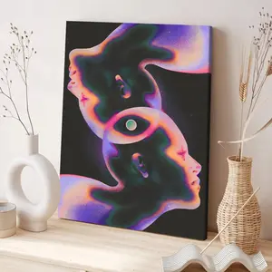 Surreal Iridescent Head Portrait Pattern Canvas Painting with Frame, 1 Count Modern Art Fashion Poster, Wall Art Decor for Home Living Room Bedroom, Ornaments