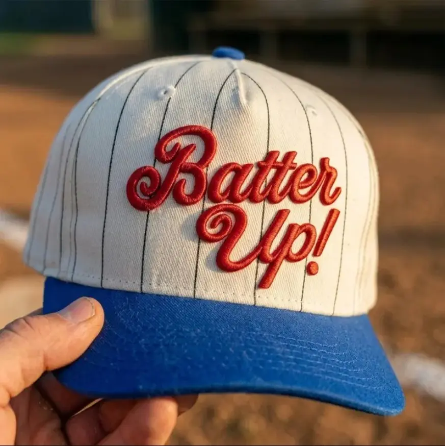 3D Puff Embroidered Batter Up Pinstripe Hat Base Ball Two Tone Cap Custom Thread Color, Gif For Sport Lovers