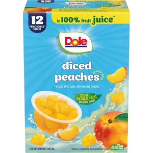 Dole Diced Peaches in 100% Juice - Dole Fruit Bowls Snacks - 4 oz Fruit Bowls - 12 Pack