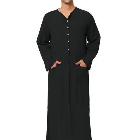 INSPIRE CHIC Men's Nightshirt Cotton Sleep Shirt Side Split Long Gown with Pockets