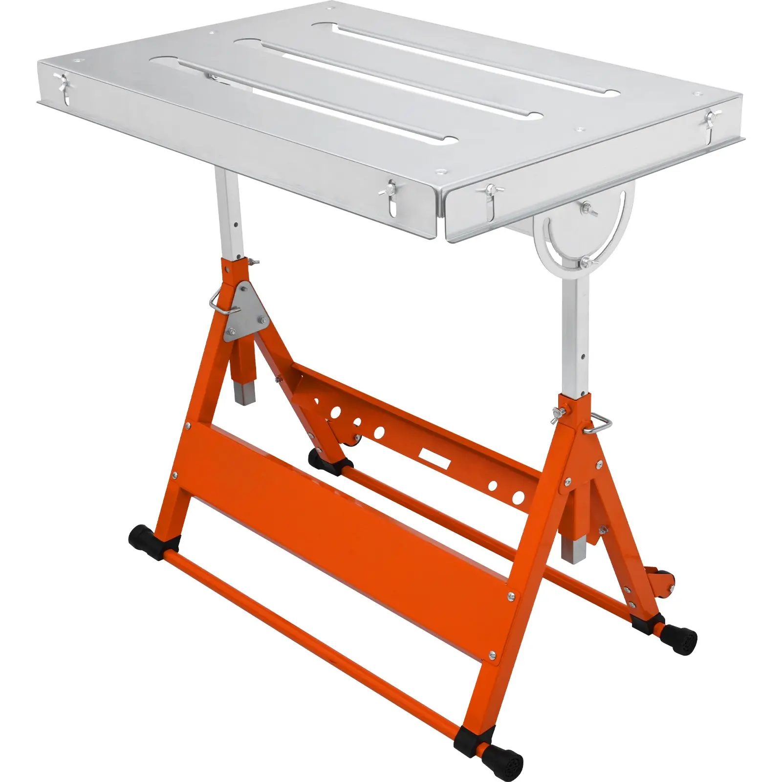 VEVOR 30x20 in Carbon Steel Welding Workbench Table, 400 lbs Load Capacity Folding Workbench with Mobility Wheels, 3x1.1 in Slots, 3 Tilt Angles, 25-32 in Adjustable Height, Retractable Guide Rails for Durability & Convenience