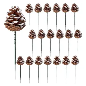 20 Pieces Christmas Pine Cones Decorations Picks - Snow Pine Cone for Xmas Tree Garland Wreath Ornaments Pinecones Decorating Winter Holidays Home