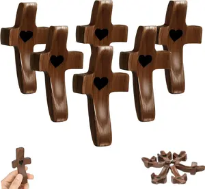 6/10/20 PCS Wooden Cross Fidget-Cross My Heart Pocket Small Crosses Encouragement Wooden Cross Fingertip Wooden Cross Fidget for Stress Relief Stress Relief Fidget for Christians