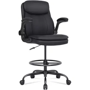 [ Spring Events] Tall Office Chair, Drafting Chair for Standing Desk, Executive Chair with Adjustable Height and Flip-up Armrest, Leather Drafting Chair, High Office Chair for Counter Height Desk MI-0479G