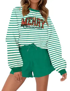 Brave-Luxe Women's Set Celebrate Christmas Sequin Casual Wear Relaxed Fit Holiday Loungewear Set Clothes Crewneck Fabric Long Sleeve Womenswear Drawstring