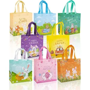 8 count Happy Easter  Bags, Easter Non-woven Bags with Handle,  Goodie Bags for ,  Bunny  Bags, Party Supplies.
