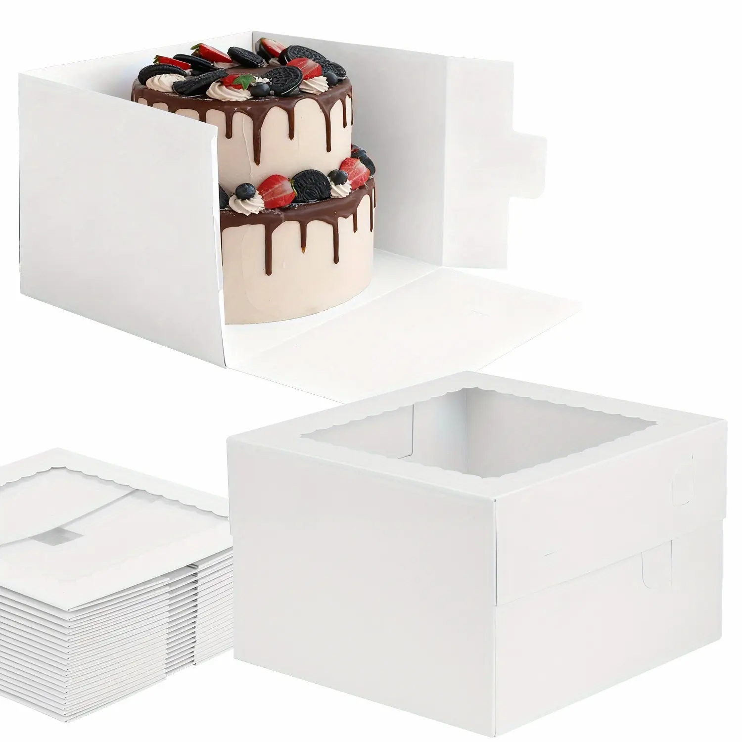 TOMNK 15pcs Cake Boxes, 12X12X8 Inch White Bakery Boxes with Window, Cake Containers, Tall Dessert Cardboard Boxes, for Birthday Party, Wedding