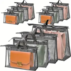 ASD 12 Pack Dust Bags for Handbags, Clear Handbag Storage Organizer for Closet, Purse Protector Storage Bag with Zipper and Handle, Hanging Dust Cover Bag for Handbags