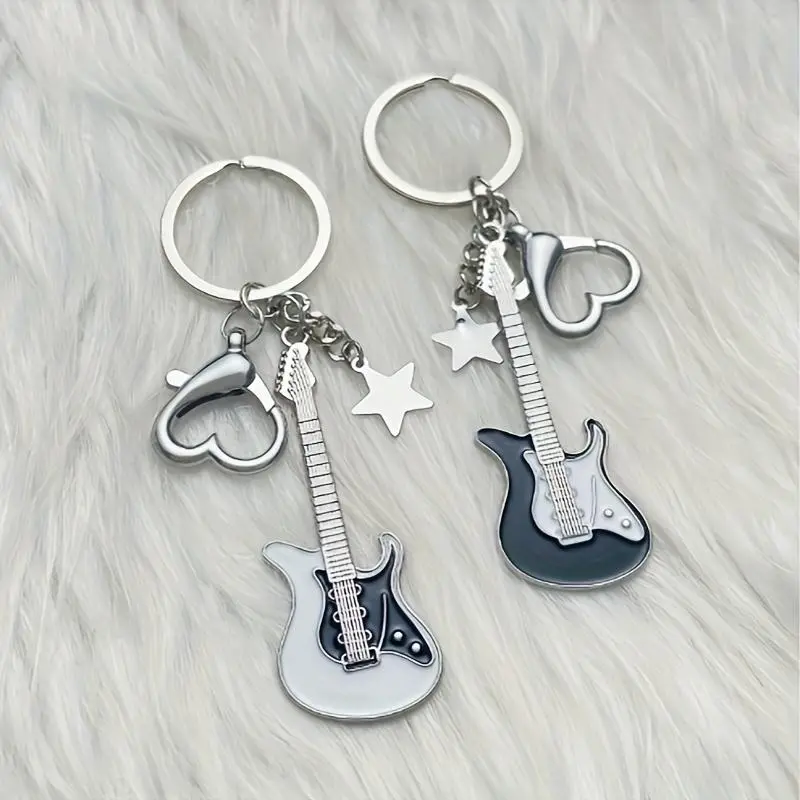 3D Acrylic Electric Guitar Star Bass Keychain - Compact Chain-Attached Decorative Keychain for Boyfriend, Retro Millennium Style Fashion Accessory, 3D Acrylic Keychains