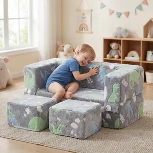Gray dinosaur pattern, a child-friendly sofa for babies, a large folding sofa bed, easy to assemble and clean, suitable for living rooms and bedrooms. It can be transformed into a bed, making it a perfect  birthday gift for both girls and boys