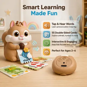 55 Cards Squirrel Tap & Read English Flashcard Toy | Screen-Free Induction Talking Learning Machine for Kids