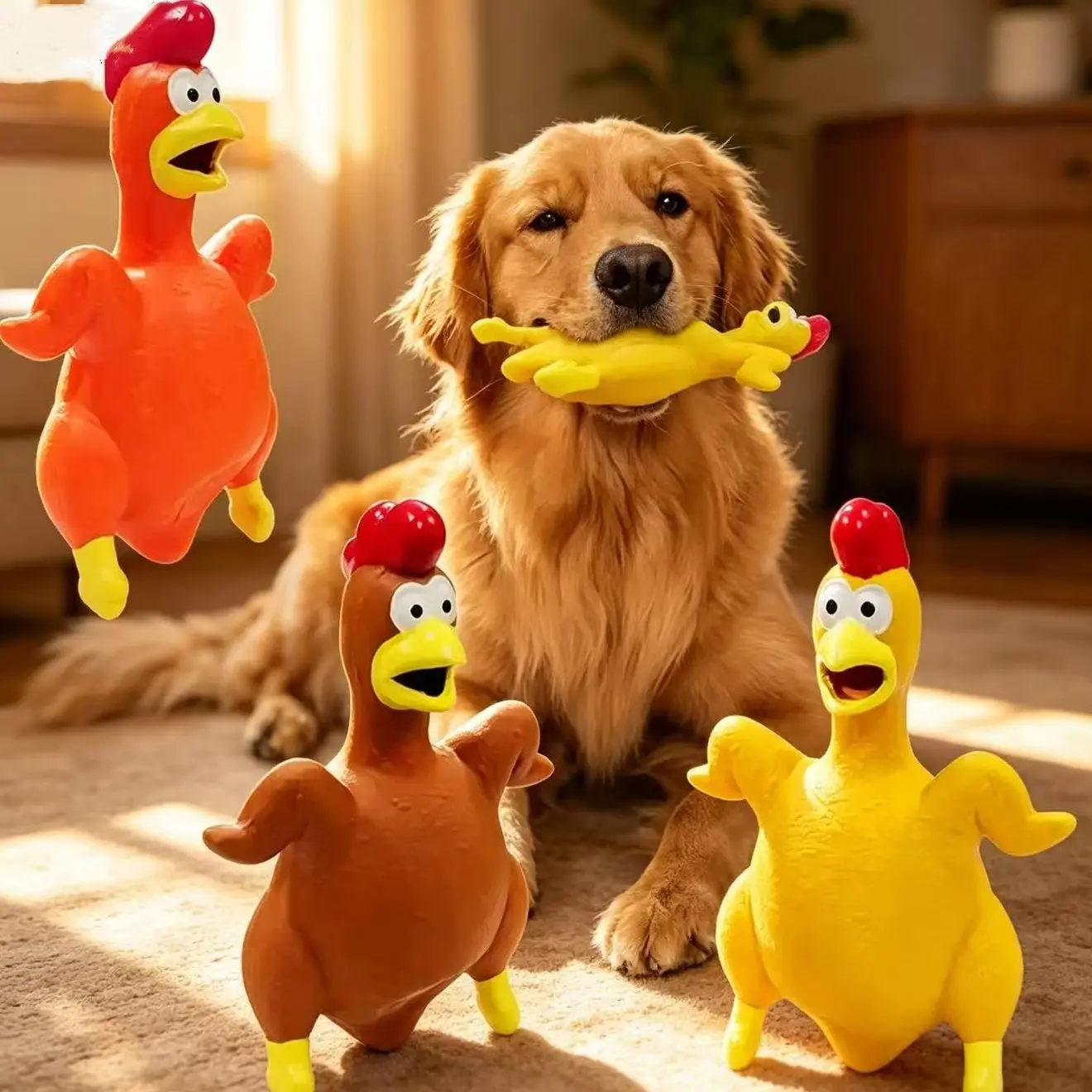 Screaming Chicken Chew Squeak Toy - Durable Latex Rubber Interactive Squeeze Sound Toy for Small, Medium Dog Breeds, Chew Squeak Toys