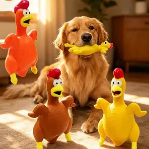 Screaming Chicken Chew Squeak Toy - Durable Latex Rubber Interactive Squeeze Sound Toy for Small, Medium Dog Breeds, Chew Squeak Toys