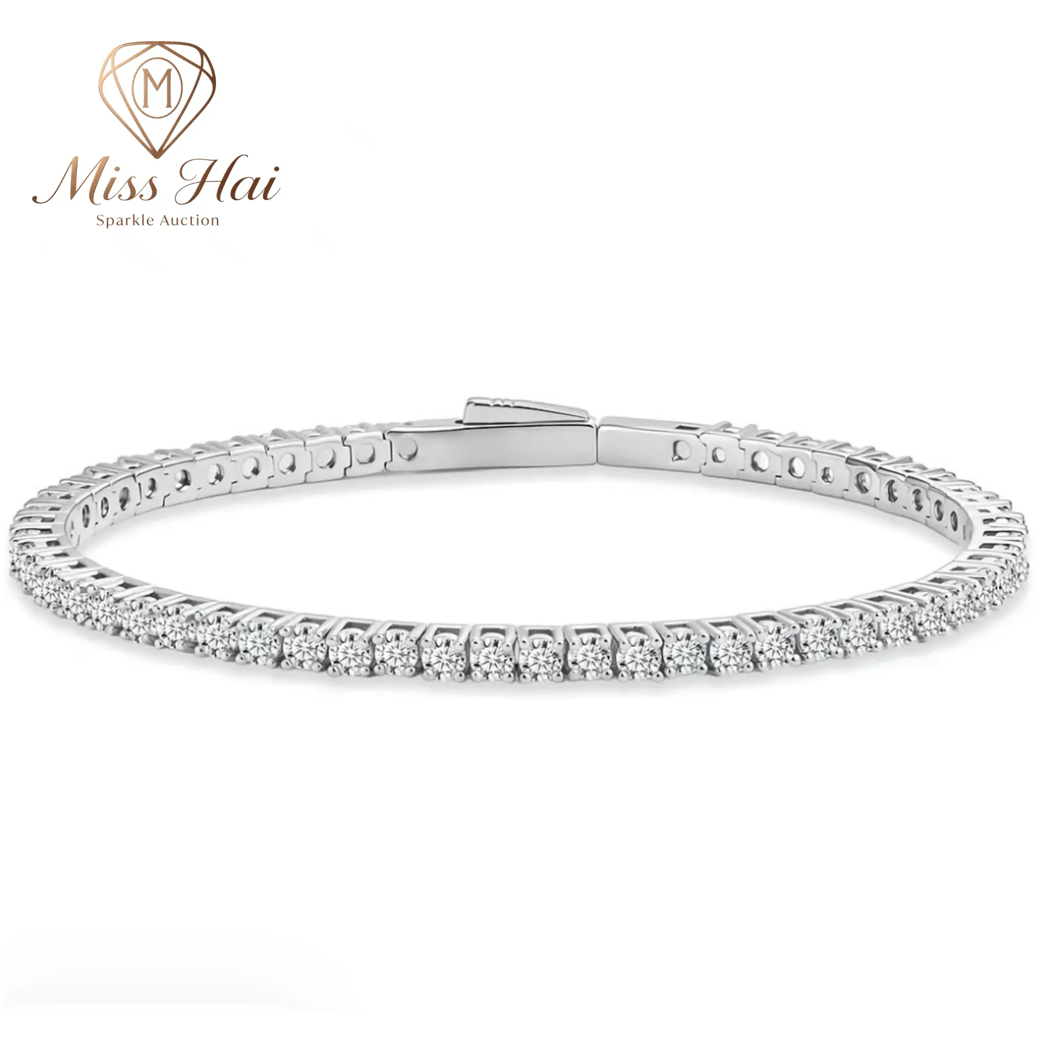 MISS HAI Unisex Starlight Eternal Spark Tennis Bangle, 5.4ct VVS Grade Synthetic Moissanite 14K Gold‑Plated Copper Chain Bracelet, Glam Present for Wedding Engagement & Birthday Occasions