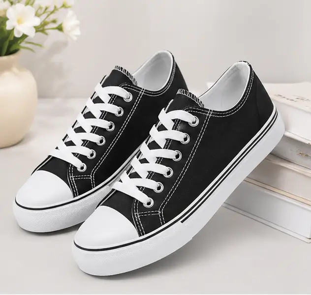 Women's White Canvas Sneakers, Low Top Lace-Up Tennis Shoes, Breathable Casual Walking Shoes with Memory Foam Comfort & Non-Slip Sole