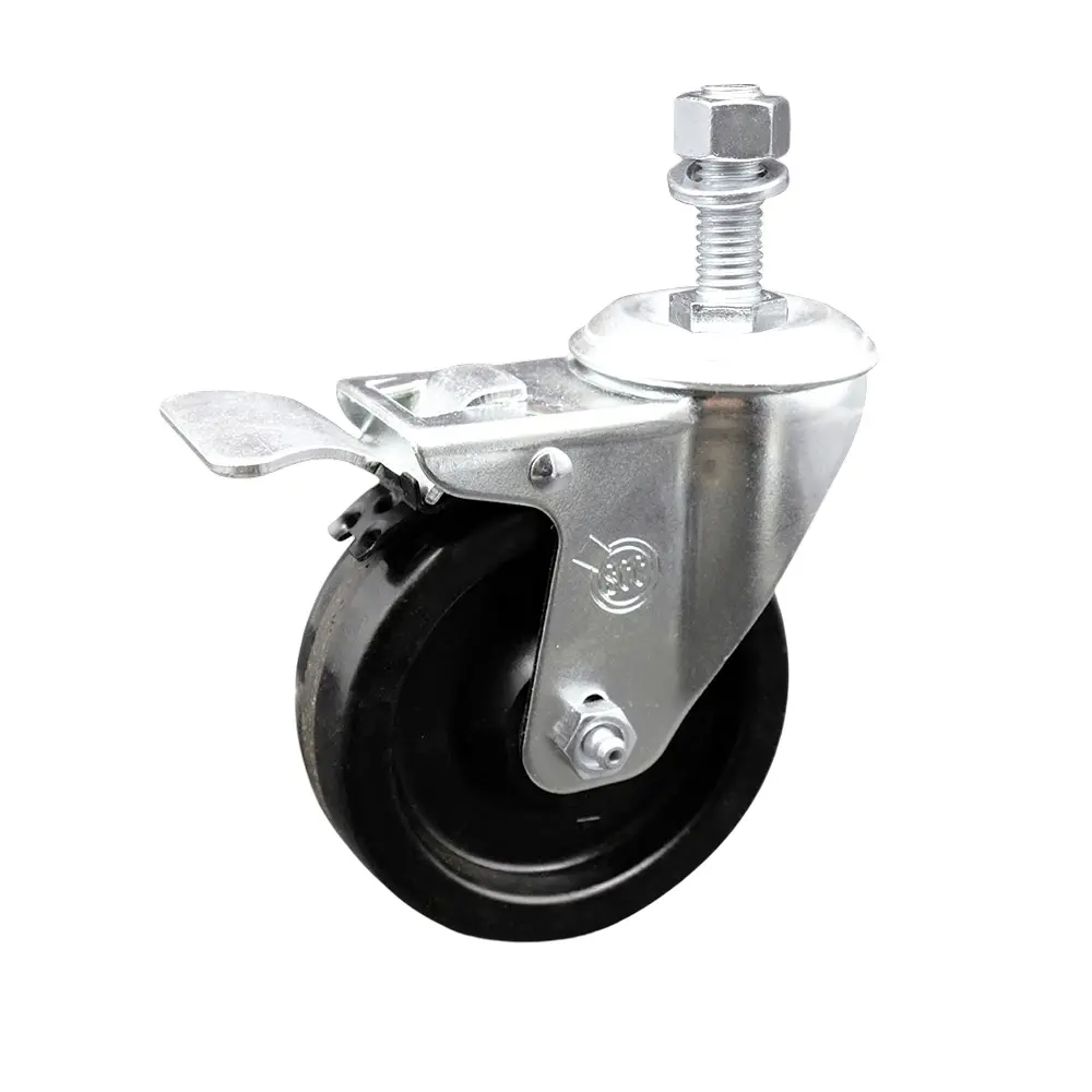 Service Caster SCC-TSTTL20S414-PHR-M1215 Phenolic Swivel Threaded Stem Caster (Threaded Castors), 4x1.25 in. Floor Safe Furniture Moving Wheel, Roller Bearing, 12 mm Stem, Total Locking Brake, 300 lbs Capacity for Industrial Settings, Lockable Wheels