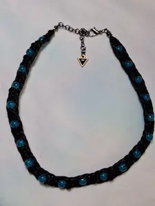Black Macramé Choker - Turquoise Glass Beads Triangle Charm