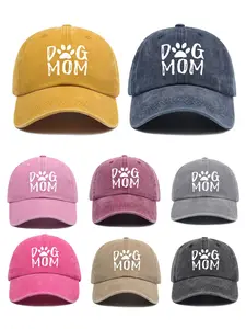 Unisex Dog Mom Letter Printed Washed Baseball Cap, Vintage Adjustable Outdoor Hat for Travel & Beach, Casual Random Print Gift for All
