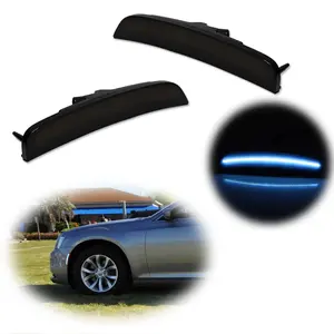 2pcs Smoked Lens Ice Blue LED Front Side Marker lamps Lights For 2015 2016 2017 2018 2019 2020 2021 2022 2023 Chrysler 300,Replace OEM 68214402AD, 68214403AD