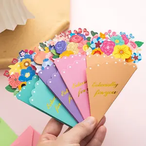 Mother's Day DIY Handwritten Bouquet Folded Greeting Card Set, Holiday Party Invitation Cards Decorations, Card + Envelope Kit