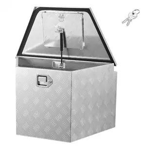 fathersdaygift VEVOR Trailer Tongue Box, 33x 19x 18 Aluminum Trailer Tongue Tool Box, Heavy Duty Storage Organizer with Lock and Keys, Utility Tool Chest for Pickup Truck Bed, RV, SUV, Off-Road Vehicle, Silver