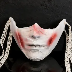 Game Technical Style Punk Mechanical Bandage Zach Lower Face Mask, Unisex Masquerade Beauty Mask, Cosplay Props Accessories for Women Men Adult, Cool Halloween Carnival Disguise, Event & Party Costume Double Blue White with Porch cake topper gender reveal