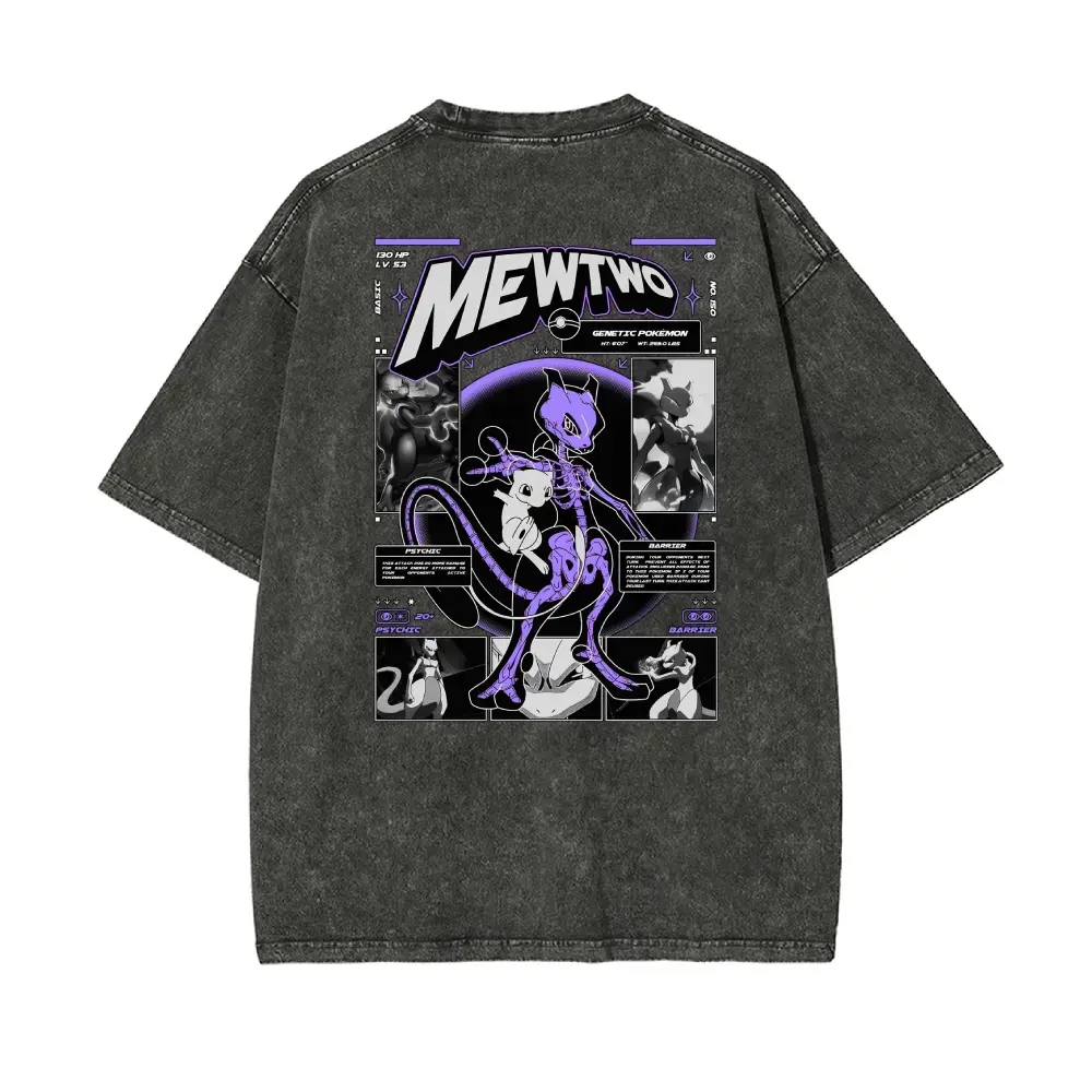"MEWTWO" Purple Psychic Creature Genetic Design Unisex Plus Size Summer Graphic Tees Personalized Pattern Y2k Clothing Round Neck Short-Sleeved Washed T-Shirt,Women's Clothing 100% Cotton, Menswear, Vintage Style, Casual Oversized,funny graphic tee
