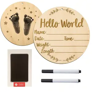 Newborn Birth Announcement Sign, Custom Engraved Wooden Baby Name Plaque, Christmas Animal Style, Newborn Photo Prop, Hello World Footprint, Wooden Letter Sign