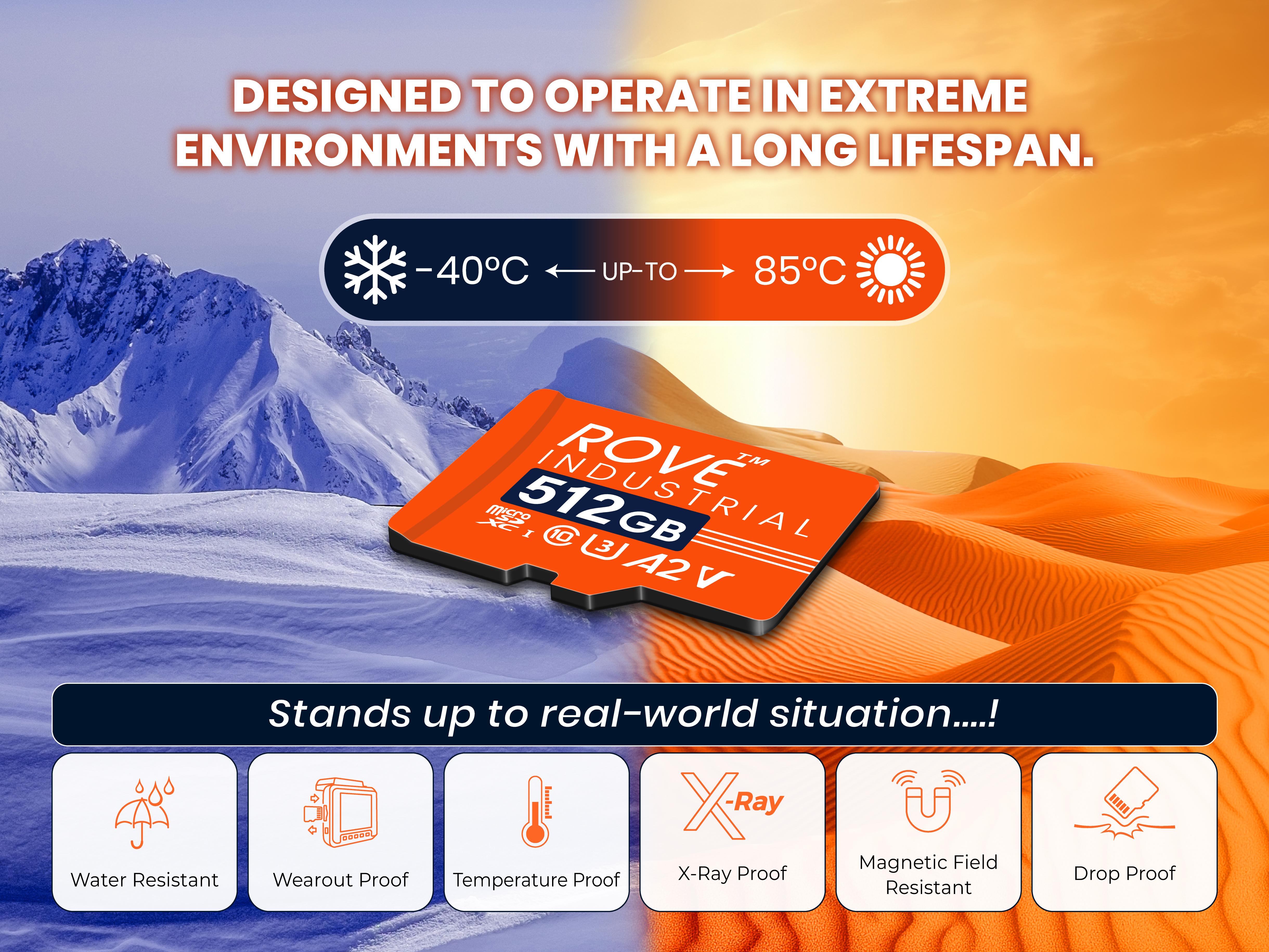 ROVE Industrial 128GB/256GB/512GB/1TB Micro SD Card with USB 3.0 Type C Card Reader, High Endurance microSDXC Memory Card 100MB/s Read Speed, C10, U3, V30, 4K, A2 for Dash Cam, Android Smartphones, Tablets, Games