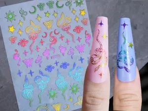 Snake Nail Stickers/ Metallic Rainbow Gilding Totem Moon Star 3D Nail Art Stickers Self Adhesive Decals