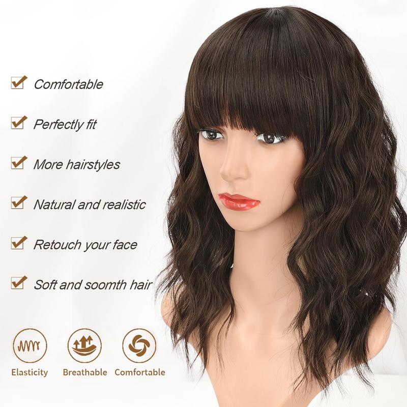 【Flash Sale】Bob Curly Wig Synthetic Short Black Wig with Bangs Natural Looking Heat Resistant Fiber Hair for Women