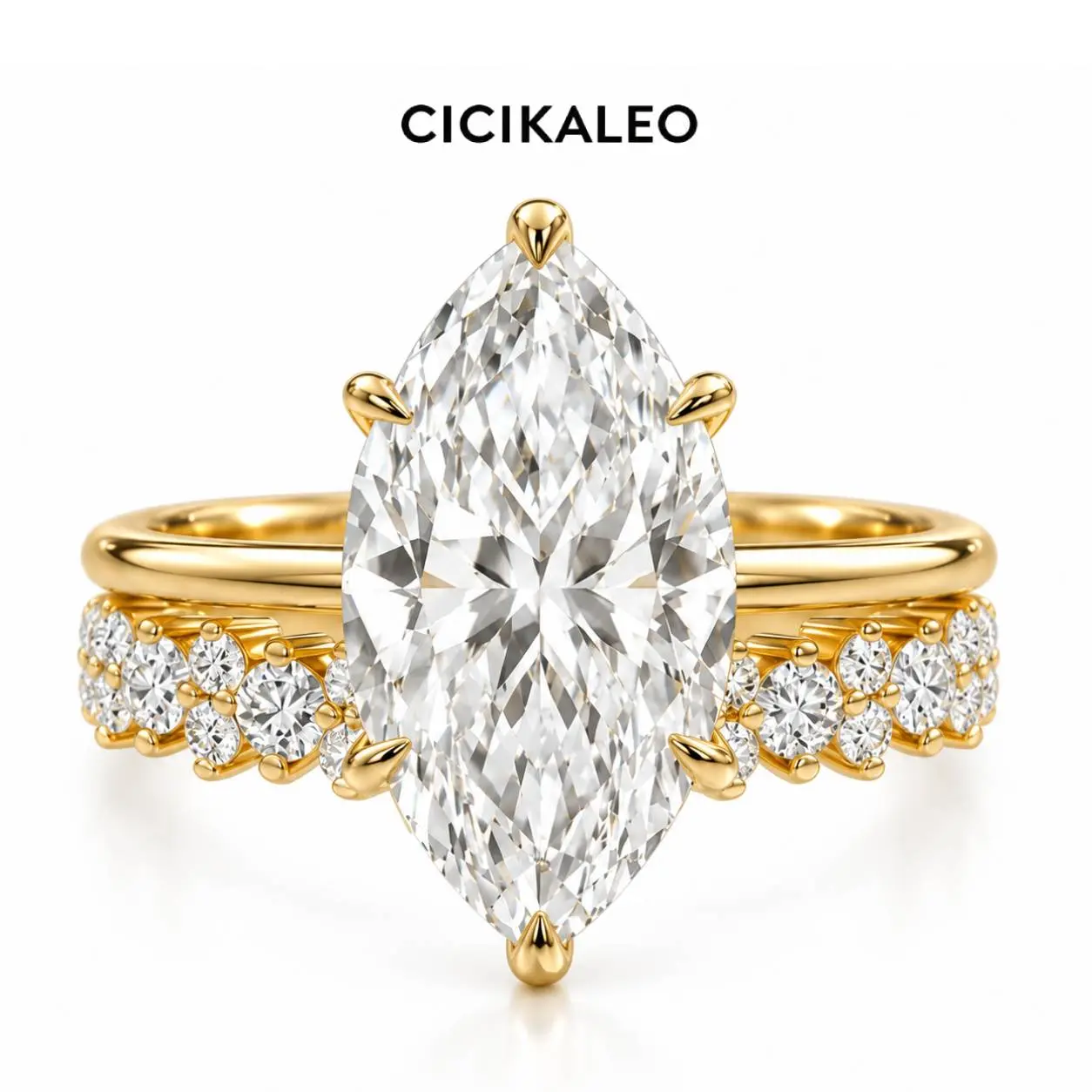 CICIKALEO S925 Sterling Silver 3.5CT Unique Marquise Cut for Women, 2PC Yellow/White Gold Engagement Ring Set,5A CZ Bridal Ring Set,Women's Ring Jewelry,Wedding Ring Set for Daily,Travel,Proposal,Birthday Rings