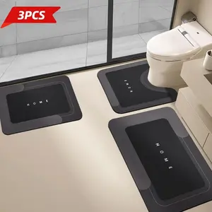3PCS Absorbent Bath Mat Set - Quick-Drying Non-Slip Rubber Backed Rugs, Black Bathroom Kitchen Mats Made Of Diatom mud/TRP