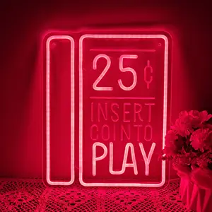 Insert Coin to Play Neon Sign, Arcade Machine Neon Light, USB Powered Dimmable LED Insert Coin To Play Wall Art for Consoles Retro Game Room Classroom Bedroom Party Fun Gifts Wall Display