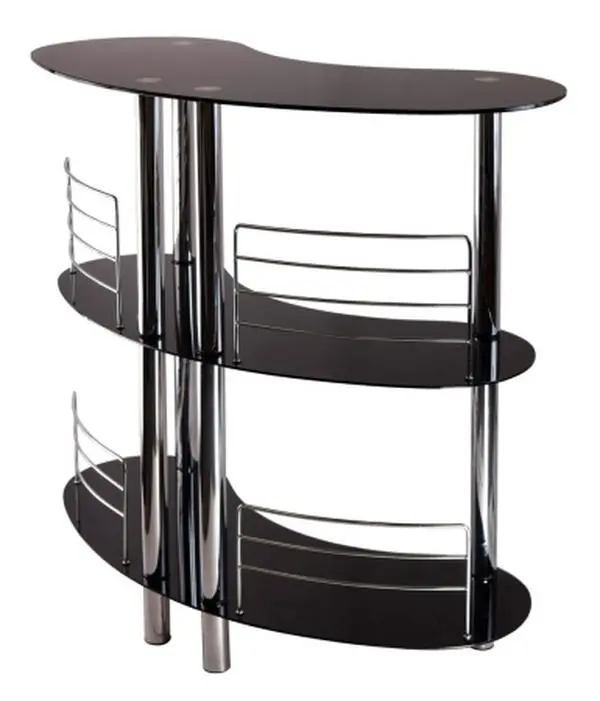 212 MAIN Black Metal Bar Cabinet & Martini Entertainment Center - 47x22.6x41.8" Indoor Curve-Top Tempered Glass Bar Table Set, Requires Assembly