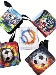 Sports Style Football Baseball Print Card Case, Large Capacity 40 Slot Zipper Card Holder, Waterproof PU Leather, Portable Keychain Design
