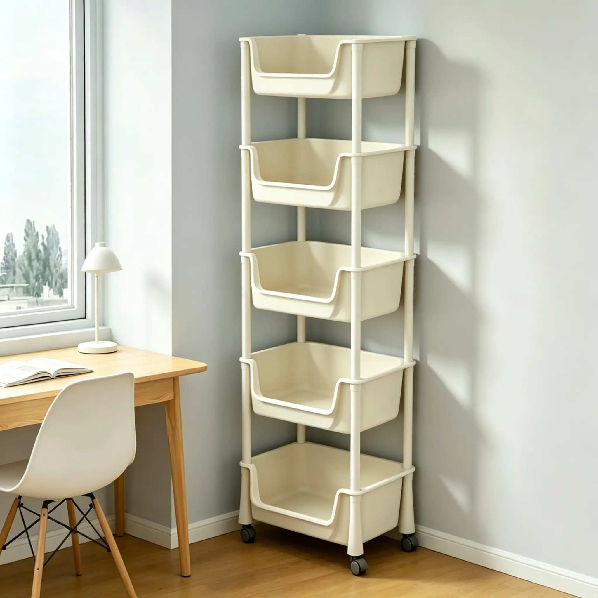 4-5 Tier Rolling Utility Cart with Wheels, Multifunction Storage Organizer Shelving Unit for Kitchen, Bathroom