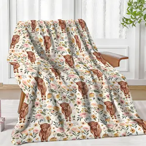 Soft & Warm Cozy Floral Highland Cow Print Flannel Throw Blanket - Machine Washable for Couch, Bed, Office, and Travel in Spring-280GSM dark Cute Cartoon 6 day star Comfortable  Tiger Skull iphone mesothelioma singer game girlfriend worm