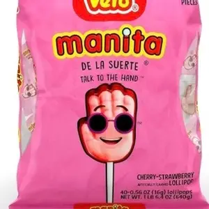 Vero Manita de la Suerte Cherry-Strawberry Flavored Lollipops, 40-Piece Pack