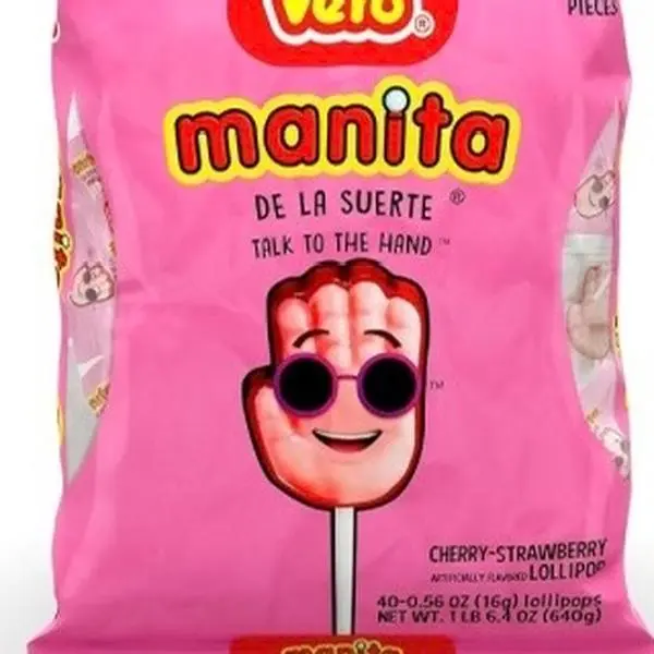 Vero Manita de la Suerte Cherry-Strawberry Flavored Lollipops, 40-Piece Pack