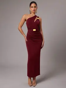 Women's Solid Color Asymmetric Neckline Hollow Out Elegant Sleeveless Dress,Red Dresses For Women,Christmas Dresses For Women