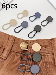 6pcs Elastic Waist Buttons No Nail, Detachable Universal Button for Jeans Pants Extender, Adjustable Stretchable Buckles, Easy Installation, All Seasons