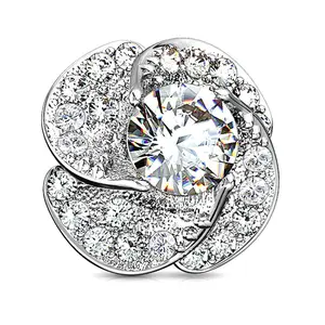 Fifth Cue 14G CZ Paved & Round CZ Center Dermal Top Rose Blossom Surgical Steel